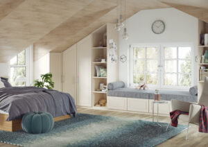 Bedroom design ideas. New Fenland door style in super matt mussel.